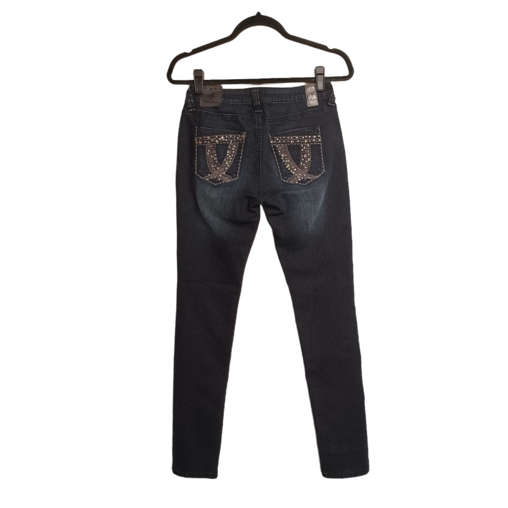 POETIC JUSTICE Embroidered Rhinestone Pockets Dark Blue  Skinny Jeans 26/32 NWT